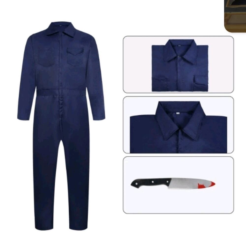 Horror Halloween MichaelMyers Costume Man Cosplay Jumpsuit With Knife Prop Blue